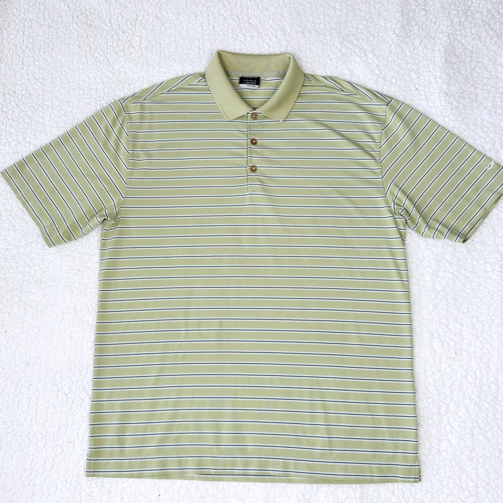 Nike Golf Fit Dry Polo Shirt Men’s L Green/Blue Striped Short Sleeve